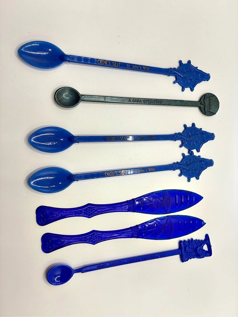 VINTAGE Decorative Blue & Green Serving Utensils Set
